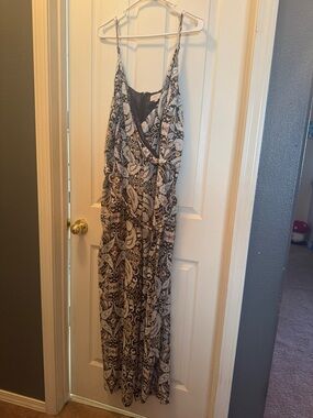 LOFT Black and Cream Paisley-Print Surplice Romper